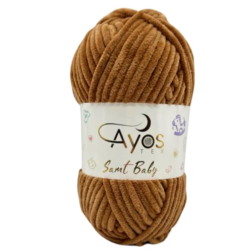 Ayos Samt Baby 120m, 100g I 100% Polyester I kuschelweiche Baby Wolle I Flauschwolle I Chenillewolle I zum Häkeln und Stricken (199-19 Braun) von AyosTex