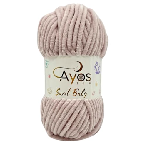 Ayos Samt Baby 120m, 100g I 100% Polyester I kuschelweiche Baby Wolle I Flauschwolle I Chenillewolle I zum Häkeln und Stricken (199-24 Puder) von AyosTex