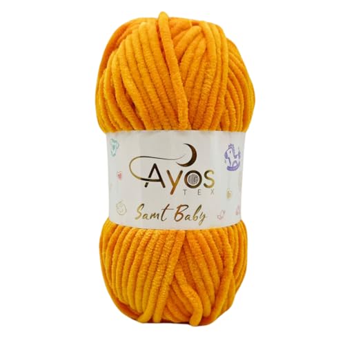 Ayos Samt Baby 120m, 100g I 100% Polyester I kuschelweiche Baby Wolle I Flauschwolle I Chenillewolle I zum Häkeln und Stricken (199-25 Orange) von AyosTex