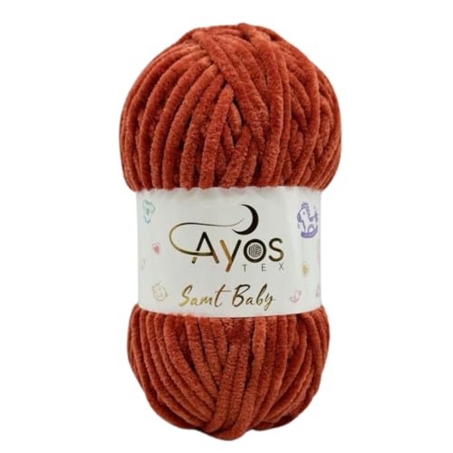 Ayos Samt Baby 120m, 100g I 100% Polyester I kuschelweiche Baby Wolle I Flauschwolle I Chenillewolle I zum Häkeln und Stricken (199-27 Fuchsbraun) von AyosTex