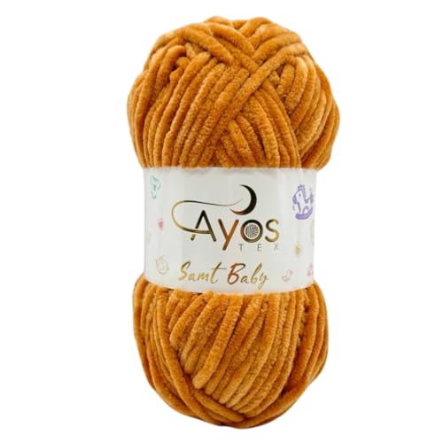 Ayos Samt Baby 120m, 100g I 100% Polyester I kuschelweiche Baby Wolle I Flauschwolle I Chenillewolle I zum Häkeln und Stricken (199-28 Kupfer) von AyosTex