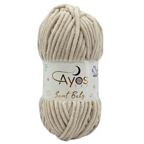 Ayos Samt Baby 120m, 100g I 100% Polyester I kuschelweiche Baby Wolle I Flauschwolle I Chenillewolle I zum Häkeln und Stricken (199-34 Beige) von AyosTex