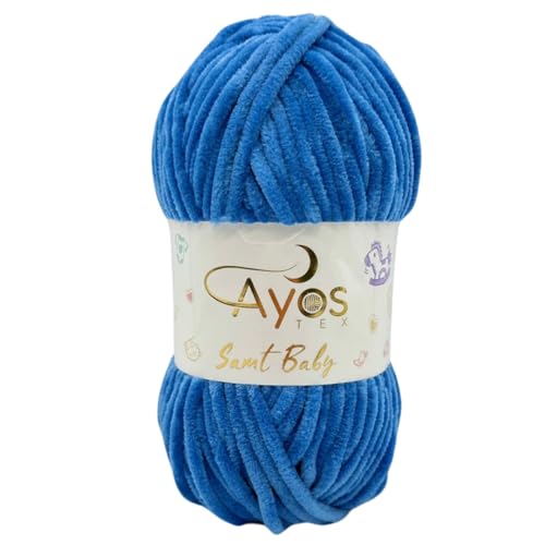 Ayos Samt Baby 120m, 100g I 100% Polyester I kuschelweiche Baby Wolle I Flauschwolle I Chenillewolle I zum Häkeln und Stricken (199-35 Königsblau) von AyosTex