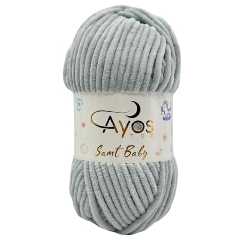 Ayos Samt Baby 120m, 100g I 100% Polyester I kuschelweiche Baby Wolle I Flauschwolle I Chenillewolle I zum Häkeln und Stricken (199-36 Helles Grau) von AyosTex