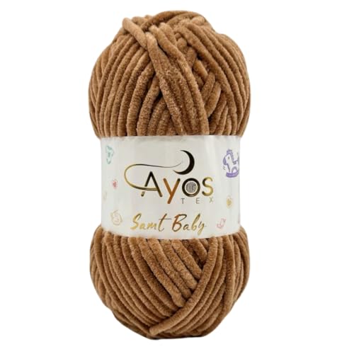 Ayos Samt Baby 120m, 100g I 100% Polyester I kuschelweiche Baby Wolle I Flauschwolle I Chenillewolle I zum Häkeln und Stricken (199-41 Wallnus Braun) von AyosTex