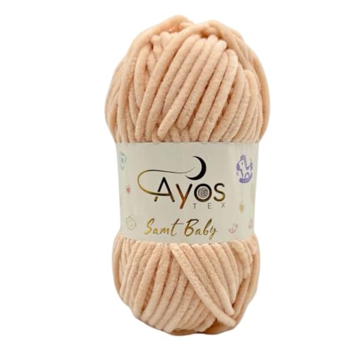 Ayos Samt Baby 120m, 100g I 100% Polyester I kuschelweiche Baby Wolle I Flauschwolle I Chenillewolle I zum Häkeln und Stricken (199-42 Hautton) von AyosTex