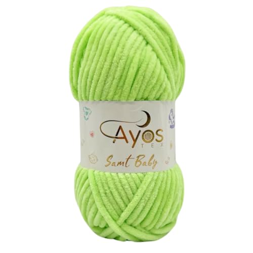 Ayos Samt Baby 120m, 100g I 100% Polyester I kuschelweiche Baby Wolle I Flauschwolle I Chenillewolle I zum Häkeln und Stricken (199-47 Limetten) von AyosTex