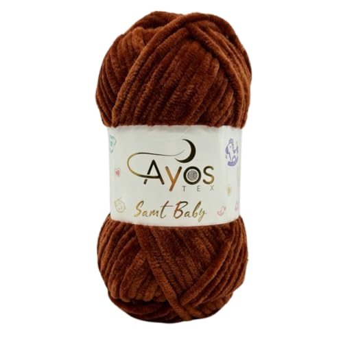 Ayos Samt Baby 120m, 100g I 100% Polyester I kuschelweiche Baby Wolle I Flauschwolle I Chenillewolle I zum Häkeln und Stricken (199-60 Kastanienbraun) von AyosTex