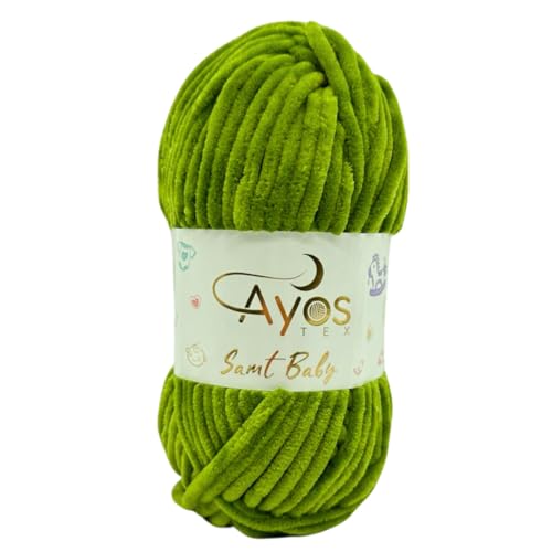 Ayos Samt Baby 120m, 100g I 100% Polyester I kuschelweiche Baby Wolle I Flauschwolle I Chenillewolle I zum Häkeln und Stricken (199-69 Froschgrün) von AyosTex