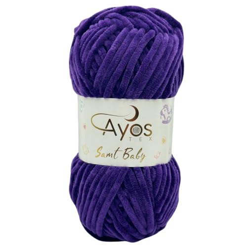 Ayos Samt Baby 120m, 100g I 100% Polyester I kuschelweiche Baby Wolle I Flauschwolle I Chenillewolle I zum Häkeln und Stricken 16 Lila von AyosTex