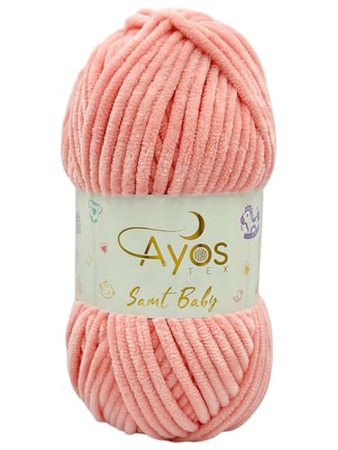 Ayos Samt Baby 120m, 100g I 100% Polyester I kuschelweiche Baby Wolle I Flauschwolle I Chenillewolle I zum Häkeln und Stricken 21 Peach von AyosTex