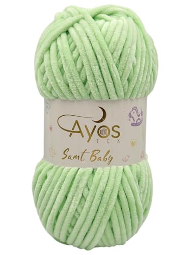 Ayos Samt Baby 120m, 100g I 100% Polyester I kuschelweiche Baby Wolle I Flauschwolle I Chenillewolle I zum Häkeln und Stricken 23 Mint Grün von AyosTex