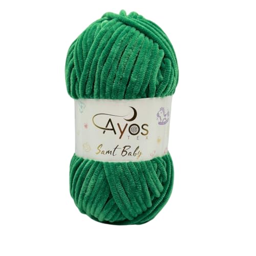 Ayos Samt Baby 120m, 100g I 100% Polyester I kuschelweiche Baby Wolle I Flauschwolle I Chenillewolle I zum Häkeln und Stricken 26 Grün von AyosTex