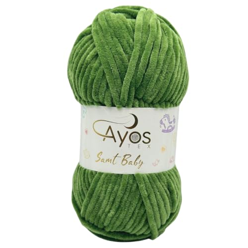 Ayos Samt Baby 120m, 100g I 100% Polyester I kuschelweiche Baby Wolle I Flauschwolle I Chenillewolle I zum Häkeln und Stricken 32 Grün von AyosTex