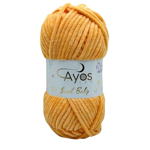 Ayos Samt Baby 120m, 100g I 100% Polyester I kuschelweiche Baby Wolle I Flauschwolle I Chenillewolle I zum Häkeln und Stricken 43 Helles Orange von AyosTex