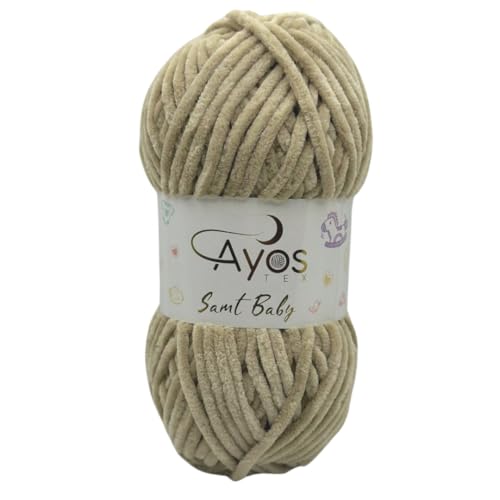 Ayos Samt Baby 120m, 100g I 100% Polyester I kuschelweiche Baby Wolle I Flauschwolle I Chenillewolle I zum Häkeln und Stricken 45 Beige von AyosTex