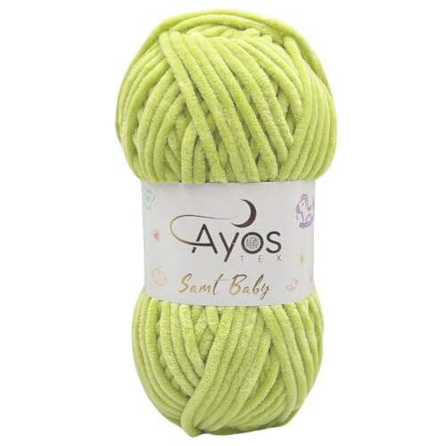 Ayos Samt Baby 120m, 100g I 100% Polyester I kuschelweiche Baby Wolle I Flauschwolle I Chenillewolle I zum Häkeln und Stricken 46 Pastelgrün von AyosTex