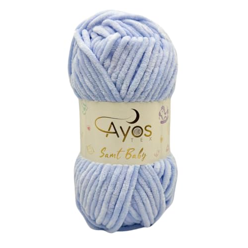 Ayos Samt Baby 120m, 100g I 100% Polyester I kuschelweiche Baby Wolle I Flauschwolle I Chenillewolle I zum Häkeln und Stricken 49 Himmelblau von AyosTex