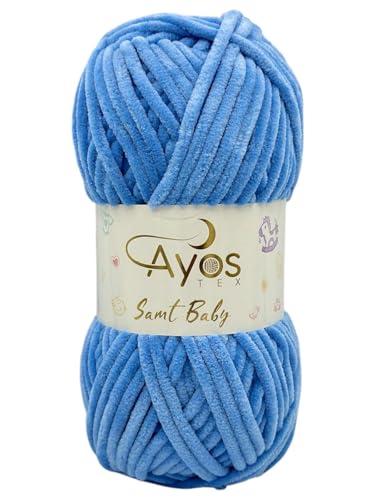 Ayos Samt Baby 120m, 100g I 100% Polyester I kuschelweiche Baby Wolle I Flauschwolle I Chenillewolle I zum Häkeln und Stricken 50 Schlumpfblau von AyosTex