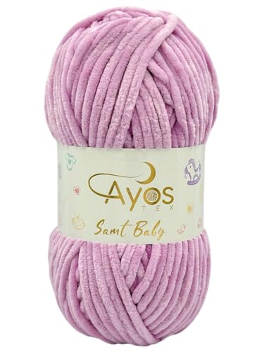 Ayos Samt Baby 120m, 100g I 100% Polyester I kuschelweiche Baby Wolle I Flauschwolle I Chenillewolle I zum Häkeln und Stricken 59 Mauve von AyosTex