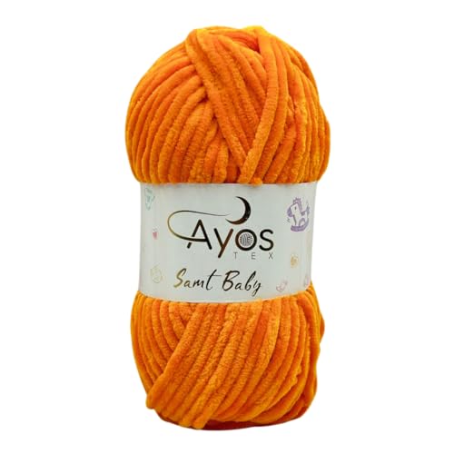 Ayos Samt Baby 120m, 100g I 100% Polyester I kuschelweiche Baby Wolle I Flauschwolle I Chenillewolle I zum Häkeln und Stricken 67 Knalliges Orange von AyosTex