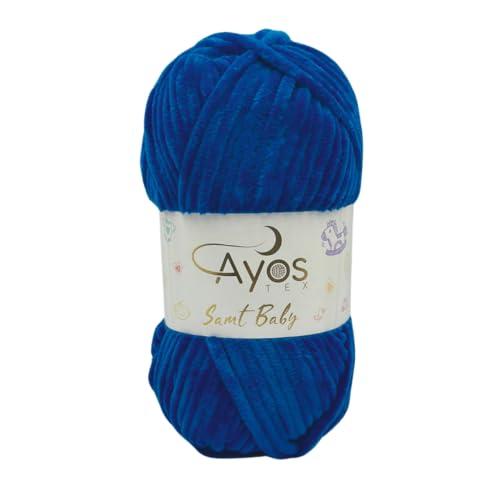 Ayos Samt Baby 120m, 100g I 100% Polyester I kuschelweiche Baby Wolle I Flauschwolle I Chenillewolle I zum Häkeln und Stricken 68 Königs Blau von AyosTex