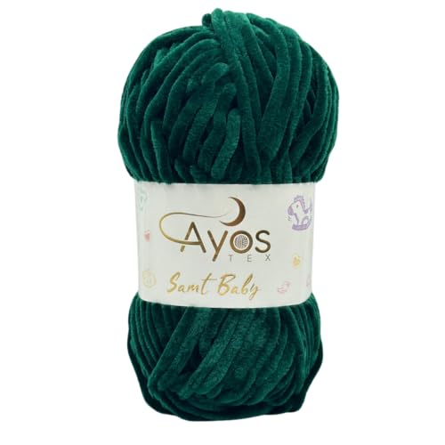 Ayos Samt Baby 120m, 100g I 100% Polyester I kuschelweiche Baby Wolle I Flauschwolle I Chenillewolle I zum Häkeln und Stricken 70 Tannengrün von AyosTex