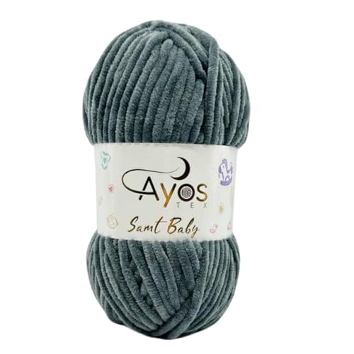 Ayos Samt Baby 120m, 100g I 100% Polyester I kuschelweiche Baby Wolle I Flauschwolle I Chenillewolle I zum Häkeln und Stricken (199-09 Dunkles Grau) von AyosTex