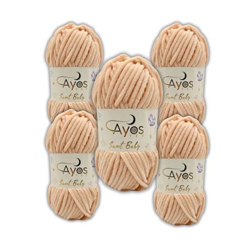 Ayos Samt Baby 120m, 500g (5x100g) I Hautton I 100% Polyester I kuschelweiche Baby Wolle I Flauschwolle I Chenillewolle I zum Häkeln und Stricken von AyosTex