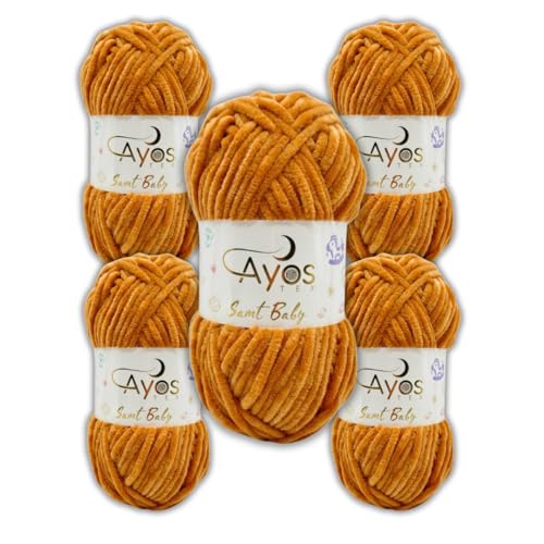 Ayos Samt Baby 120m, 5x100g Chenillewolle I Rost I 100% Polyester I kuschelweiche Baby Wolle I Flauschwolle I Pelüschwolle I zum Häkeln und Stricken 28 Rost von AyosTex