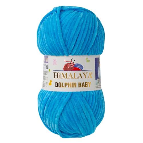 Himalaya Dolphin Baby 120m, 100g |Blau I 100% Polyester I Strickgarn I Flauschwolle I Babywolle I kuschelweiche Wolle für Ihr Baby I Chenillewolle I zum Stricken oder Häkeln von AyosTex