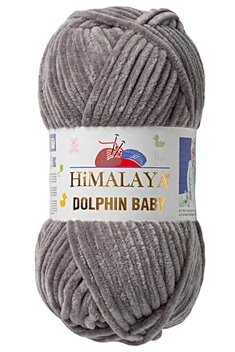 Himalaya Dolphin Baby 120m, 100g |Dunkles Grau I 100% Polyester I Strickgarn I Flauschwolle I Babywolle I kuschelweiche Wolle für Ihr Baby I Chenillewolle I zum Stricken oder Häkeln von AyosTex