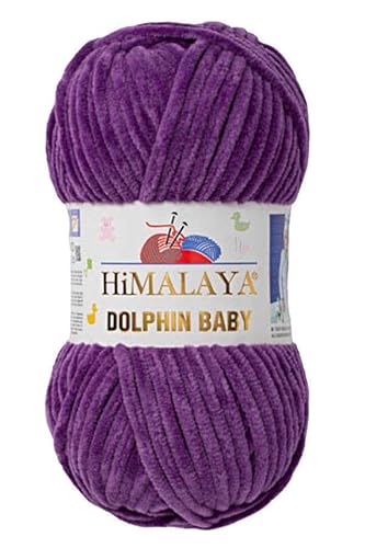 Himalaya Dolphin Baby 120m, 100g |Dunkles Lila I 100% Polyester I Strickgarn I Flauschwolle I Babywolle I kuschelweiche Wolle für Ihr Baby I Chenillewolle I zum Stricken oder Häkeln von AyosTex