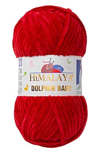 Himalaya Dolphin Baby 120m, 100g |Dunkles Rot I 100% Polyester I Strickgarn I Flauschwolle I Babywolle I kuschelweiche Wolle für Ihr Baby I Chenillewolle I zum Stricken oder Häkeln von AyosTex