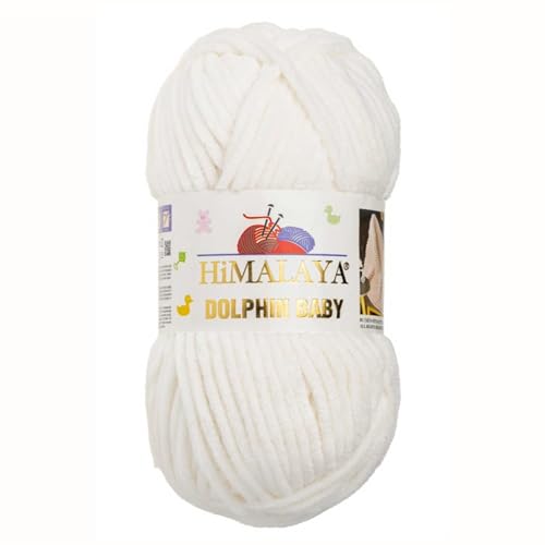 Himalaya Dolphin Baby 120m, 100g |Ecru I 100% Polyester I Strickgarn I Flauschwolle I Babywolle I kuschelweiche Wolle für Ihr Baby I Chenillewolle I zum Stricken oder Häkeln von AyosTex