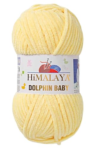 Himalaya Dolphin Baby 120m, 100g |Gelb I 100% Polyester I Strickgarn I Flauschwolle I Babywolle I kuschelweiche Wolle für Ihr Baby I Chenillewolle I zum Stricken oder Häkeln von AyosTex