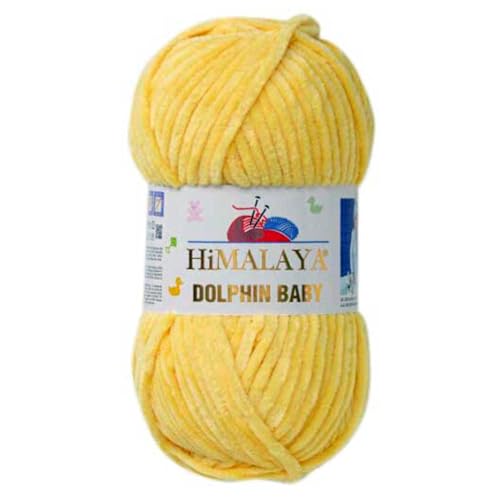 Himalaya Dolphin Baby 120m, 100g |Gelb I 100% Polyester I Strickgarn I Flauschwolle I Babywolle I kuschelweiche Wolle für Ihr Baby I Chenillewolle I zum Stricken oder Häkeln von AyosTex