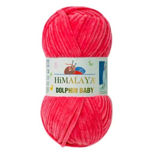 Himalaya Dolphin Baby 120m, 100g |Knalliges Pink I 100% Polyester I Strickgarn I Flauschwolle I Babywolle I kuschelweiche Wolle für Ihr Baby I Chenillewolle I zum Stricken oder Häkeln von AyosTex