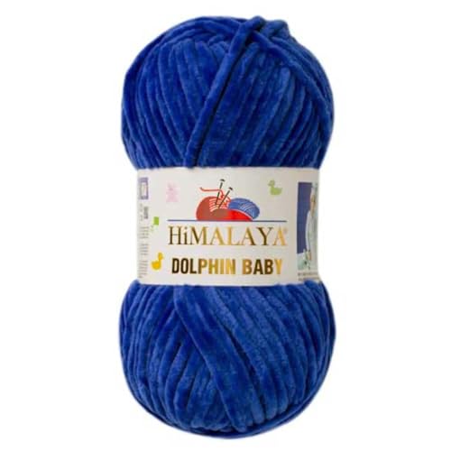 Himalaya Dolphin Baby 120m, 100g |Königsblau I 100% Polyester I Strickgarn I Flauschwolle I Babywolle I kuschelweiche Wolle für Ihr Baby I Chenillewolle I zum Stricken oder Häkeln von AyosTex