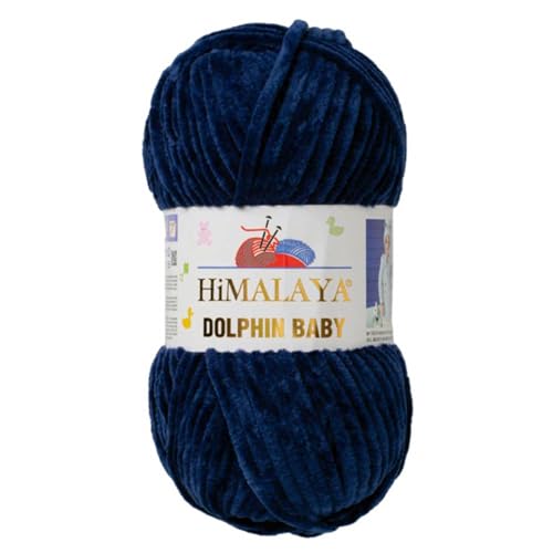 Himalaya Dolphin Baby 120m, 100g |Nacht Blau I 100% Polyester I Strickgarn I Flauschwolle I Babywolle I kuschelweiche Wolle für Ihr Baby I Chenillewolle I zum Stricken oder Häkeln von AyosTex