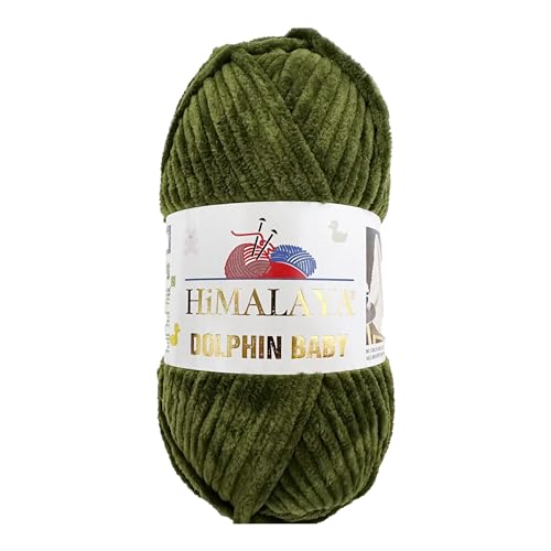 Himalaya Dolphin Baby 120m, 100g |Olive Grün I 100% Polyester I Strickgarn I Flauschwolle I Babywolle I kuschelweiche Wolle für Ihr Baby I Chenillewolle I zum Stricken oder Häkeln von AyosTex