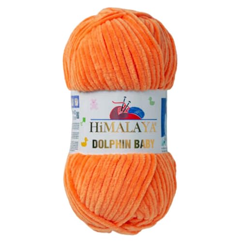 Himalaya Dolphin Baby 120m, 100g |Orange I 100% Polyester I Strickgarn I Flauschwolle I Babywolle I kuschelweiche Wolle für Ihr Baby I Chenillewolle I zum Stricken oder Häkeln von AyosTex