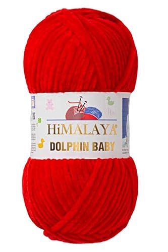 Himalaya Dolphin Baby 120m, 100g |Rot I 100% Polyester I Strickgarn I Flauschwolle I Babywolle I kuschelweiche Wolle für Ihr Baby I Chenillewolle I zum Stricken oder Häkeln von AyosTex