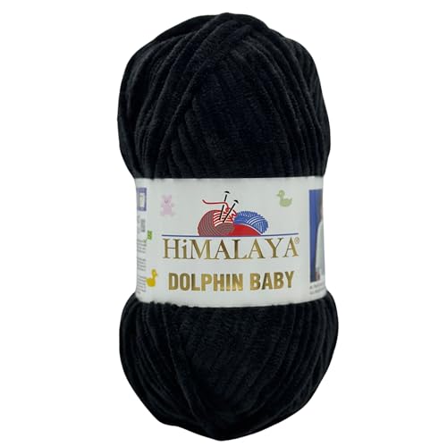 Himalaya Dolphin Baby 120m, 100g |Schwarz I 100% Polyester I Strickgarn I Flauschwolle I Babywolle I kuschelweiche Wolle für Ihr Baby I Chenillewolle I zum Stricken oder Häkeln von AyosTex