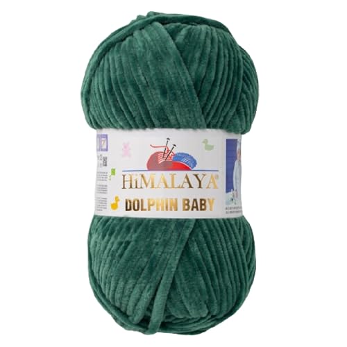 Himalaya Dolphin Baby 120m, 100g |Tannen Grün I 100% Polyester I Strickgarn I Flauschwolle I Babywolle I kuschelweiche Wolle für Ihr Baby I Chenillewolle I zum Stricken oder Häkeln von AyosTex