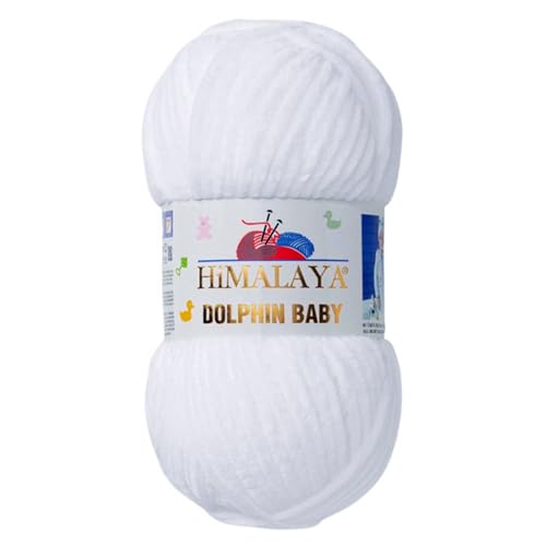 Himalaya Dolphin Baby 120m, 100g |Weiß I 100% Polyester I Strickgarn I Flauschwolle I Babywolle I kuschelweiche Wolle für Ihr Baby I Chenillewolle I zum Stricken oder Häkeln von AyosTex