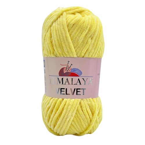 Himalaya Velvet Chenillegarn 120m, 100g I 100% Polyester I Strickgarn I Micropolyester Wolle I Flauschwolle I Chenillewolle I samt Wolle I zum Stricken oder Häkeln (90002 Helles gelb) von AyosTex