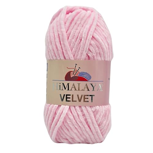 Himalaya Velvet Chenillegarn 120m, 100g I 100% Polyester I Strickgarn I Micropolyester Wolle I Flauschwolle I Chenillewolle I samt Wolle I zum Stricken oder Häkeln (90003 Rosa) von AyosTex