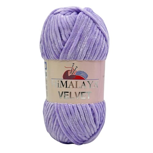 Himalaya Velvet Chenillegarn 120m, 100g I 100% Polyester I Strickgarn I Micropolyester Wolle I Flauschwolle I Chenillewolle I samt Wolle I zum Stricken oder Häkeln (90005 Flieder) von AyosTex