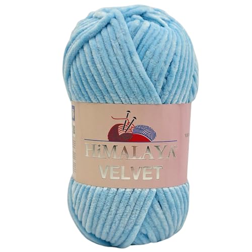 Himalaya Velvet Chenillegarn 120m, 100g I 100% Polyester I Strickgarn I Micropolyester Wolle I Flauschwolle I Chenillewolle I samt Wolle I zum Stricken oder Häkeln (90006 Baby Blau) von AyosTex